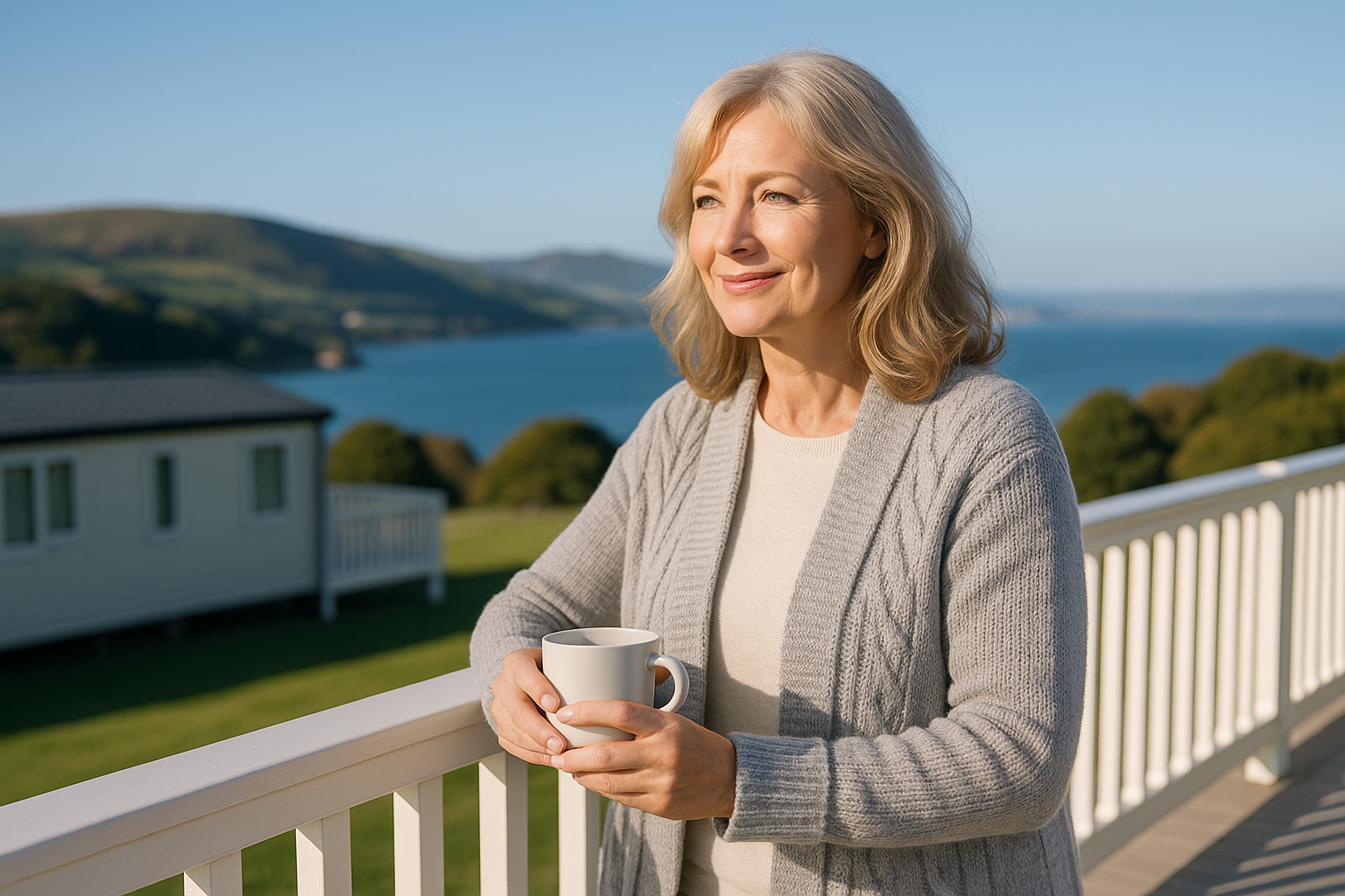 Woman enjoying a static caravan holiday